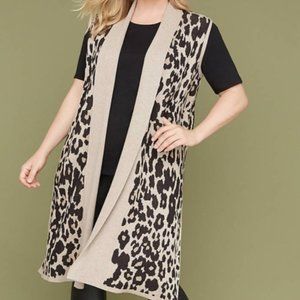Long Sweater Vest Leopard Print Lane Bryant 18/20 Black Tan